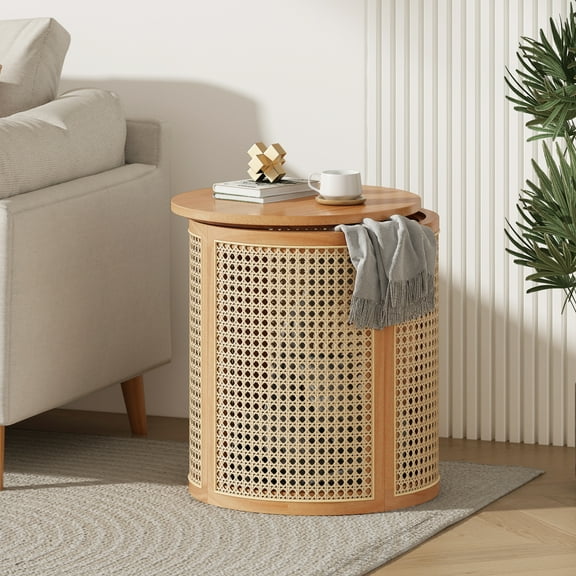Natural Solid Wood Side Table with Rubber Finish, Modern Minimalist Design for Living Room & Bedroom, Compact Space-Saving Storage Solution