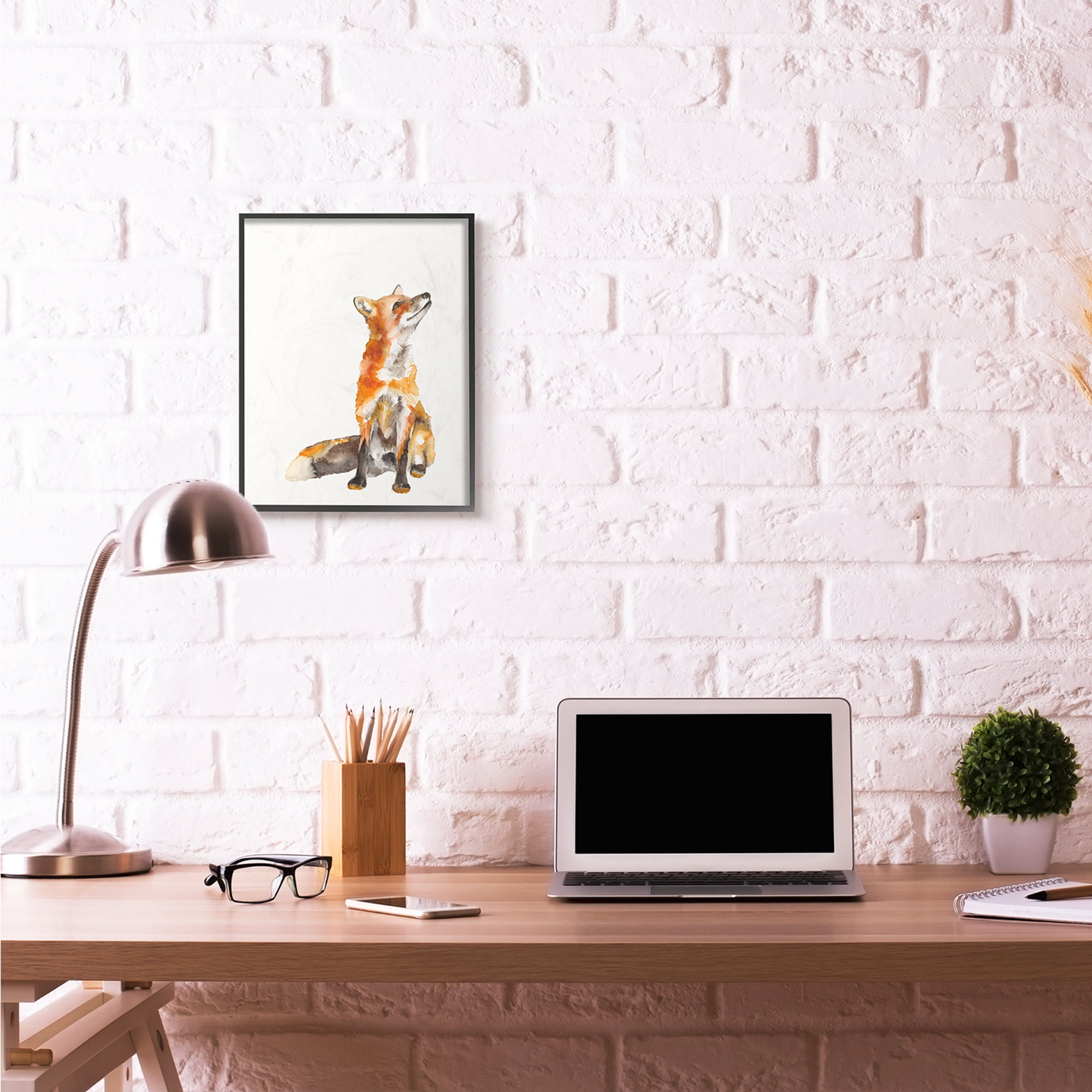 Stupell Industries Curious Fox Watercolor Orange Animal Painting Black Framed Art Print Wall Art, 16x20, by Jennifer Goldberger