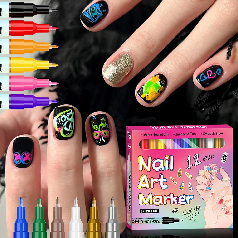24 Colors Nail Art Pens Set Quick-Drying Acrylic Paint Markers for 3D Nail Art, Dotting & Drawing, Nail Design Tools for DIY Manicure at Home & Salon