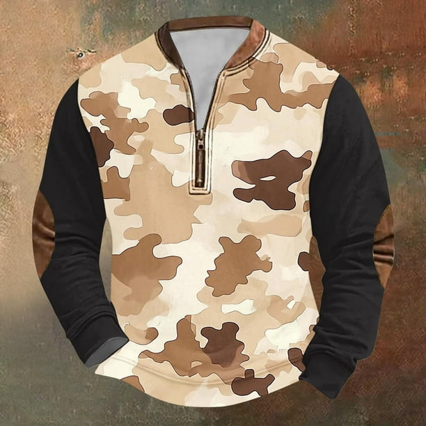 Blusas y camisas de manga larga con cuello redondo para hombre, sudadera con capucha de cuello redondo con cremallera y estampado, sudaderas de manga larga, blusa de poliéster para hombre