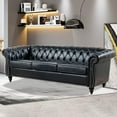 thumbnail image 2 of 84" Chesterfield Sofa – 3-Seater Black Leather Tufted Couch with Rolled Arms, Nailhead Detailing, Upholstered for Living Room, Bedroom, Office, 2 of 9
