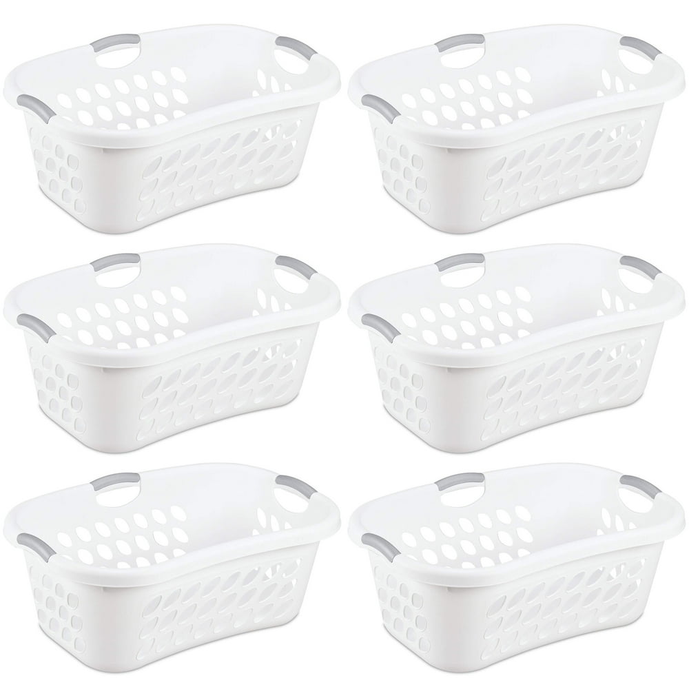 Sterilite Ultra Hip Hold Plastic Laundry Basket, White, 6 Pack