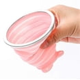 thumbnail image 1 of Vaso de viaje plegable de silicona, reutilizable, con tapa, color rosa, 1 of 2