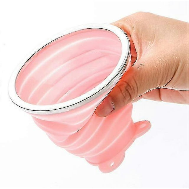 Vaso de viaje plegable de silicona, reutilizable, con tapa, color rosa