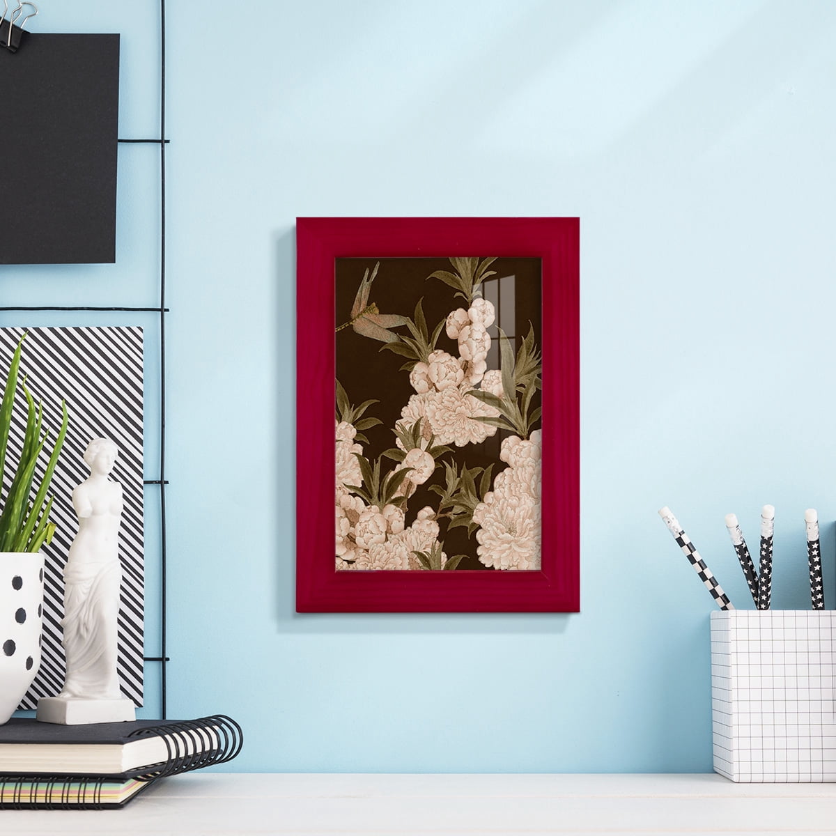 Asian Brocade III - Framed Print w/glass - Cherry Red