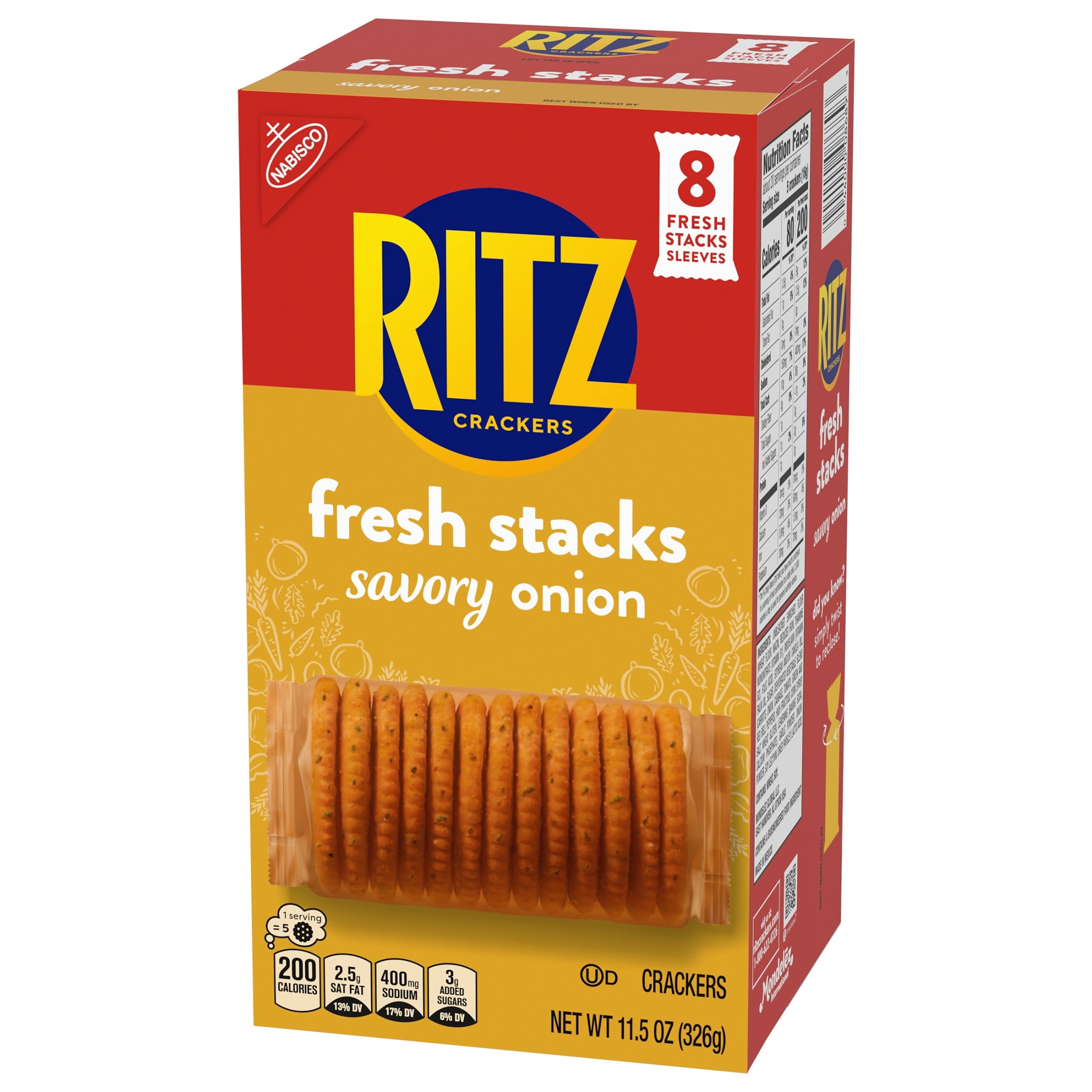 RITZ Fresh Stacks Savory Onion Crackers, Travel Snacks, 11.5 oz (8