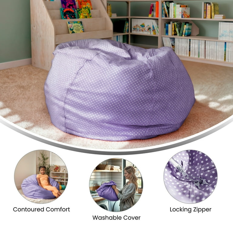 Flash Furniture Oversized Lavender Dot Bean Bag Chair, Refillable