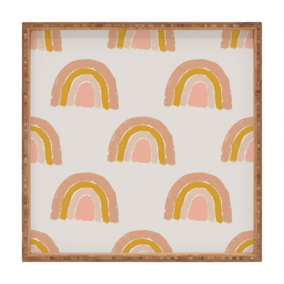 Society6 Hello Twiggs Pastel Rainbow Large Square Bamboo Tray, 16" x 16"