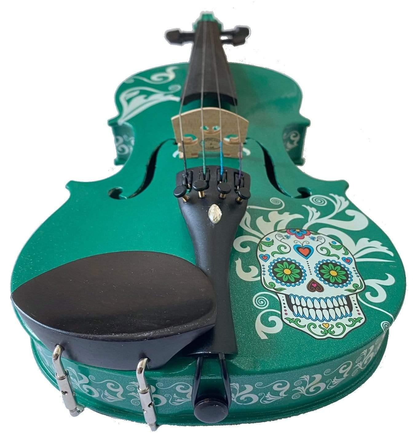 Cinco de Mayo Emerald Green Violin Outfit w Matching Carbon Fiber Bow Case Crystal Fine Tuners Rosin Strings Set Up