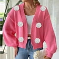 thumbnail image 4 of Women's Floral Knit Cardigan V-Neck Long Sleeve Button Sweater for Fall Hot Pink M, 4 of 6