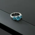 thumbnail image 5 of Gem Stone King 4.70 Cttw Round London Blue Topaz 3-Stone Ring for Women | 925 Sterling Silver | Gemstone Birthstone | Round 8MM and 6MM (Size 6), 5 of 5