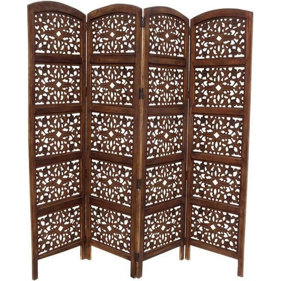 TUP The Urban Port 148948 Handmade Foldable 4-Panel Wooden Partition Screen/Room Divider, Brown
