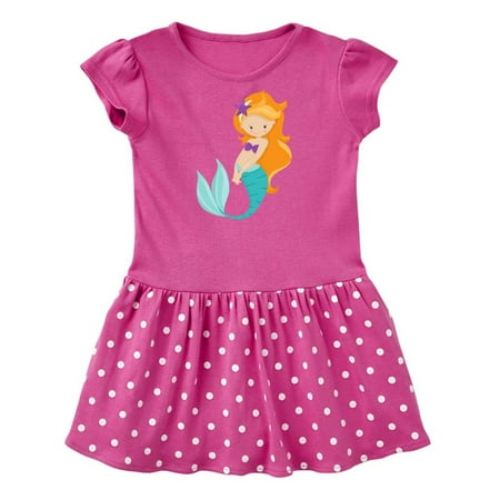 

Inktastic Cute Little Mermaid Orange Hair Purple Sea Star Gift Baby Girl Dress