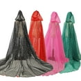 thumbnail image 5 of Htigea Adult and Kids Hooded Cloaks Sheer Floor Length Cape with Rhinestones Fashion Holiday Party Cloak Black L, 5 of 5