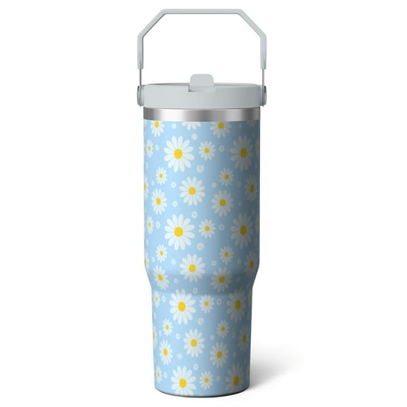 1pc Daisy flower 30oz Tumbler with Straw & Handle - Insulated Stainless Steel Cup | Holiday Gift for Man Women (Christmas, Valentine's, Birthday)