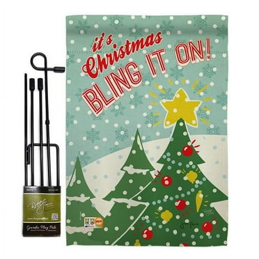 Breeze Decor BD-XM-GS-114196-IP-BO-D-US18-WA 13 x 18.5 in. Christmas Bling It On Winter Impressions Decorative Vertical Double Sided Garden Flag Set with Banner Pole
