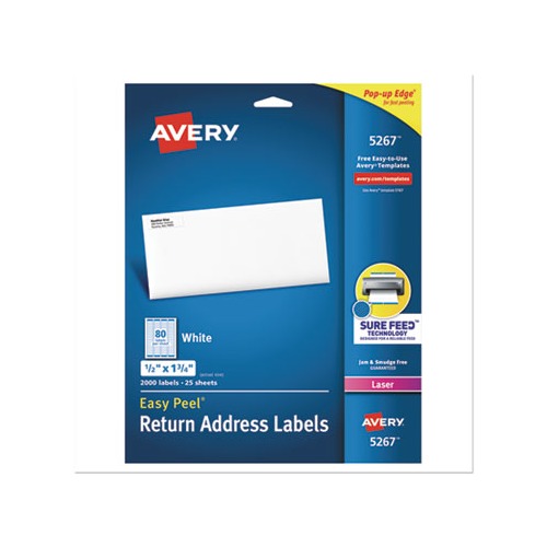 Easy Peel White Address Labels w/ Sure Feed Technology Laser Printers, 0.5 x 1.75, White, 80/Sheet, 25 Sheets/Pack