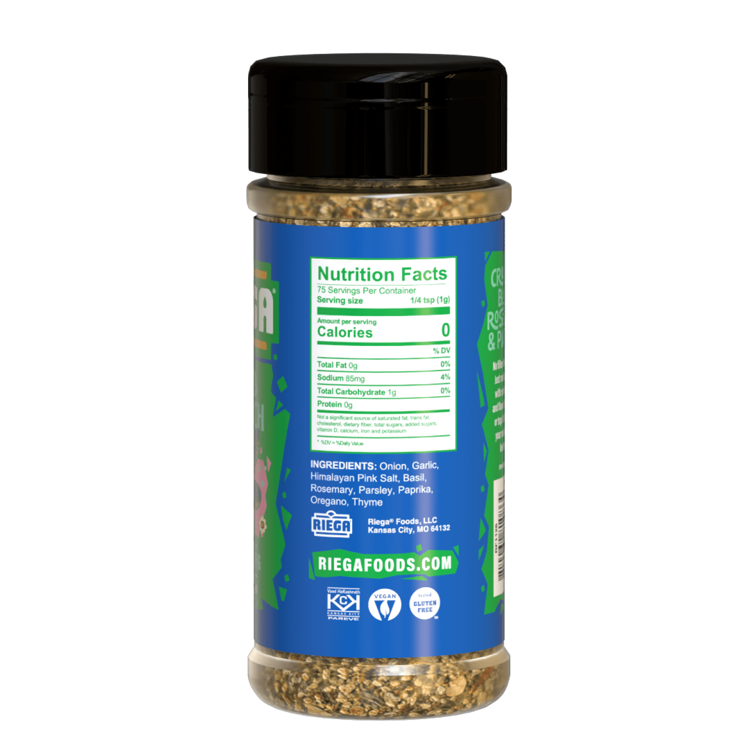 (3 pack) Riega Herb Crunch Shaker with Large-Cut Basil, Rosemary, and Parsley, 2.65 oz