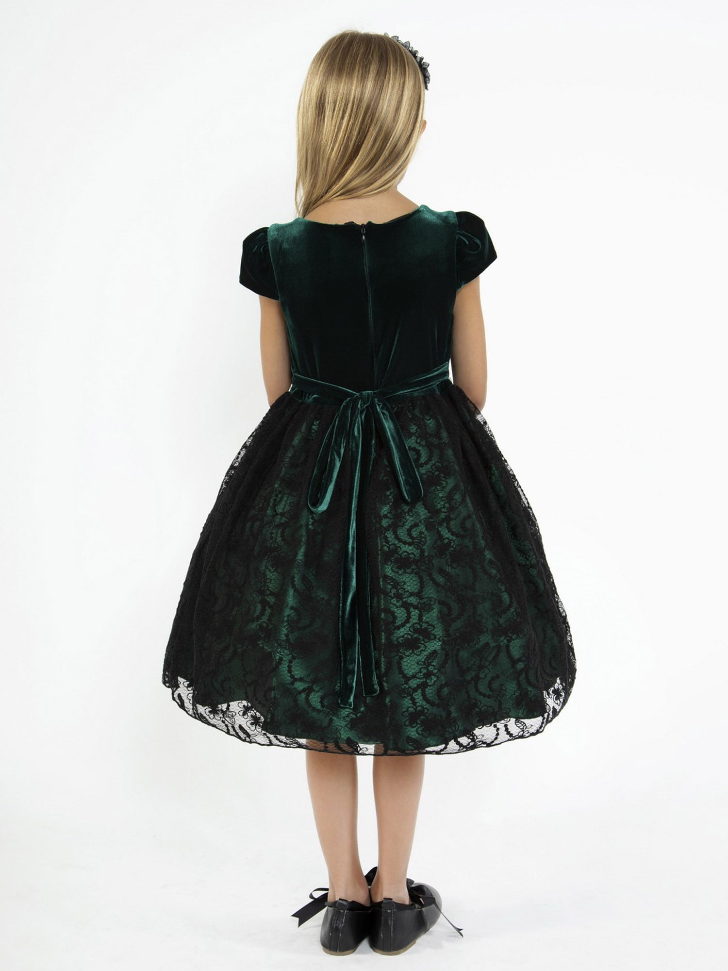little girl green velvet dress