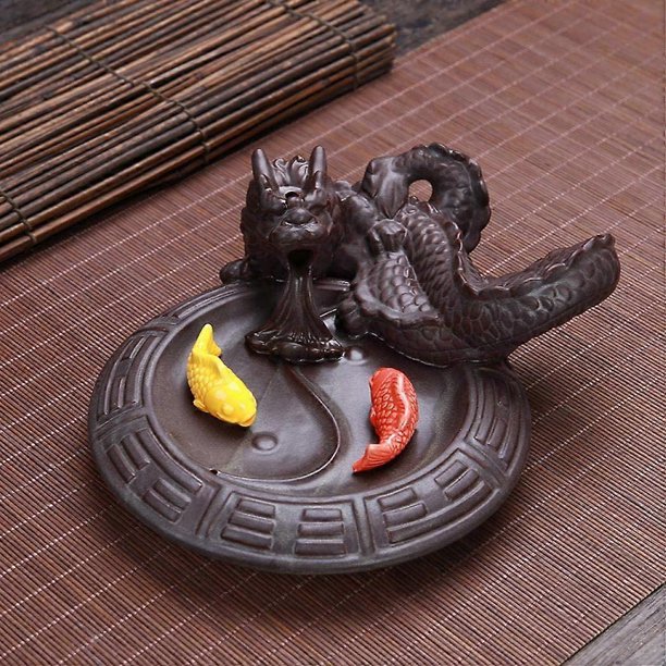 Ceramic Backflow Incense Burner Dragon Incense Cone Sticks Holder Waterfall Burner for Aromatherapy Ornament Home Home Office Yoga (Dragon and Fish)