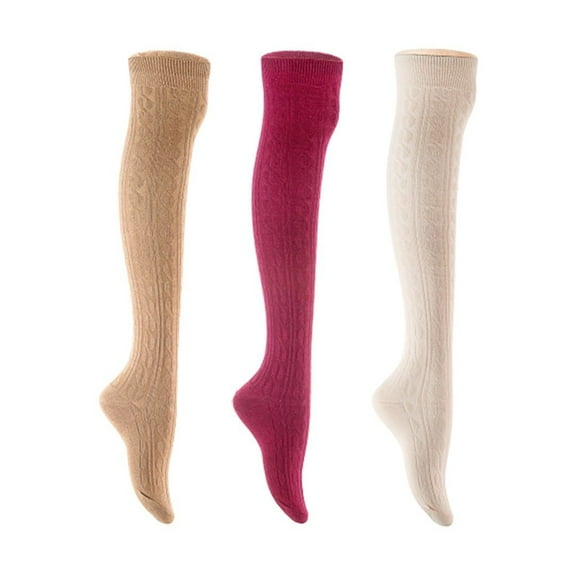 Lian LifeStyle Women's 3 Pair Adorable Comfortable Soft Thigh High Over Knee High Cotton Socks Size 6-9 L1024 Beige,Wine,Cream