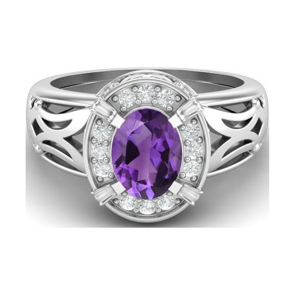 8x6mm Oval Purple Amethyst 925 Sterling Silver Filigree Celtic Valentines Day Gifts Ring