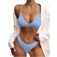 thumbnail image 2 of Women's Two Piece Swimsuit Ribbed Trim Solid Color Bikini Set for Swimming Beach Pool Summer,Sky Blue,XL, 2 of 5