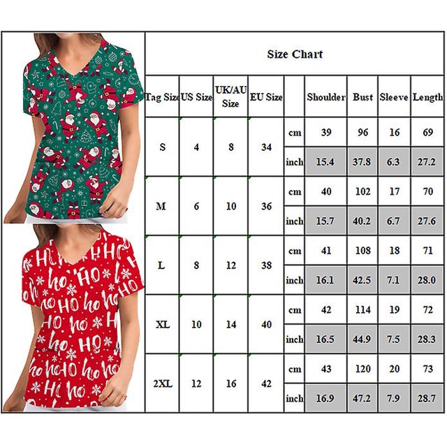 Uniforme de enfermería de Navidad para mujer, camiseta de manga corta, blusa de Navidad, camisetas con cuello en V LingWen 8390611461973