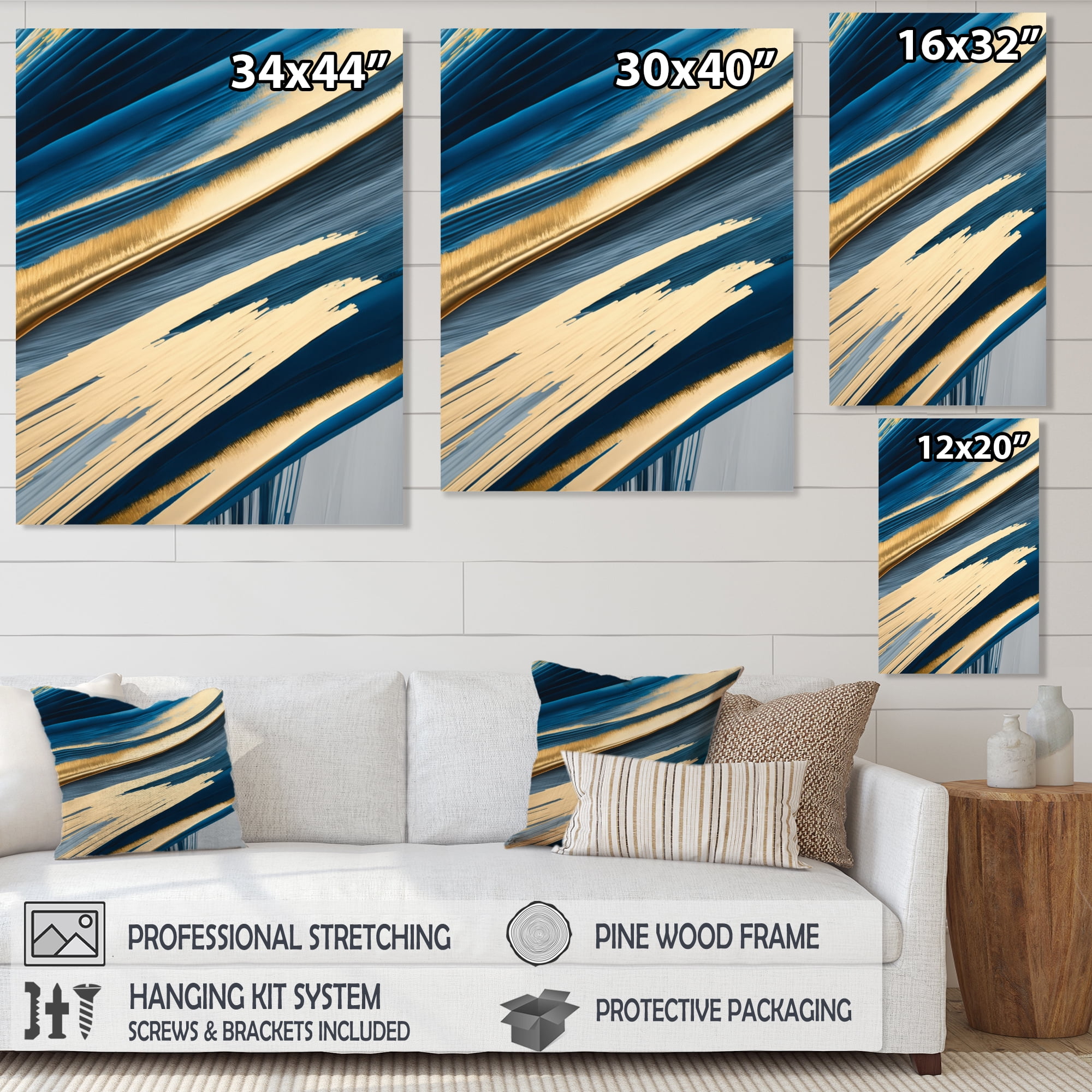 Designart Bold Blue Brush Strokes I Canvas Wall Art