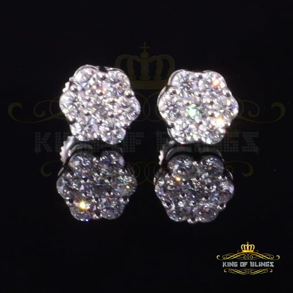 King of Bling's Men's/Womens 925 Silver White 0.50ct VVS 'D' Moissanite Floral Stud Earrings