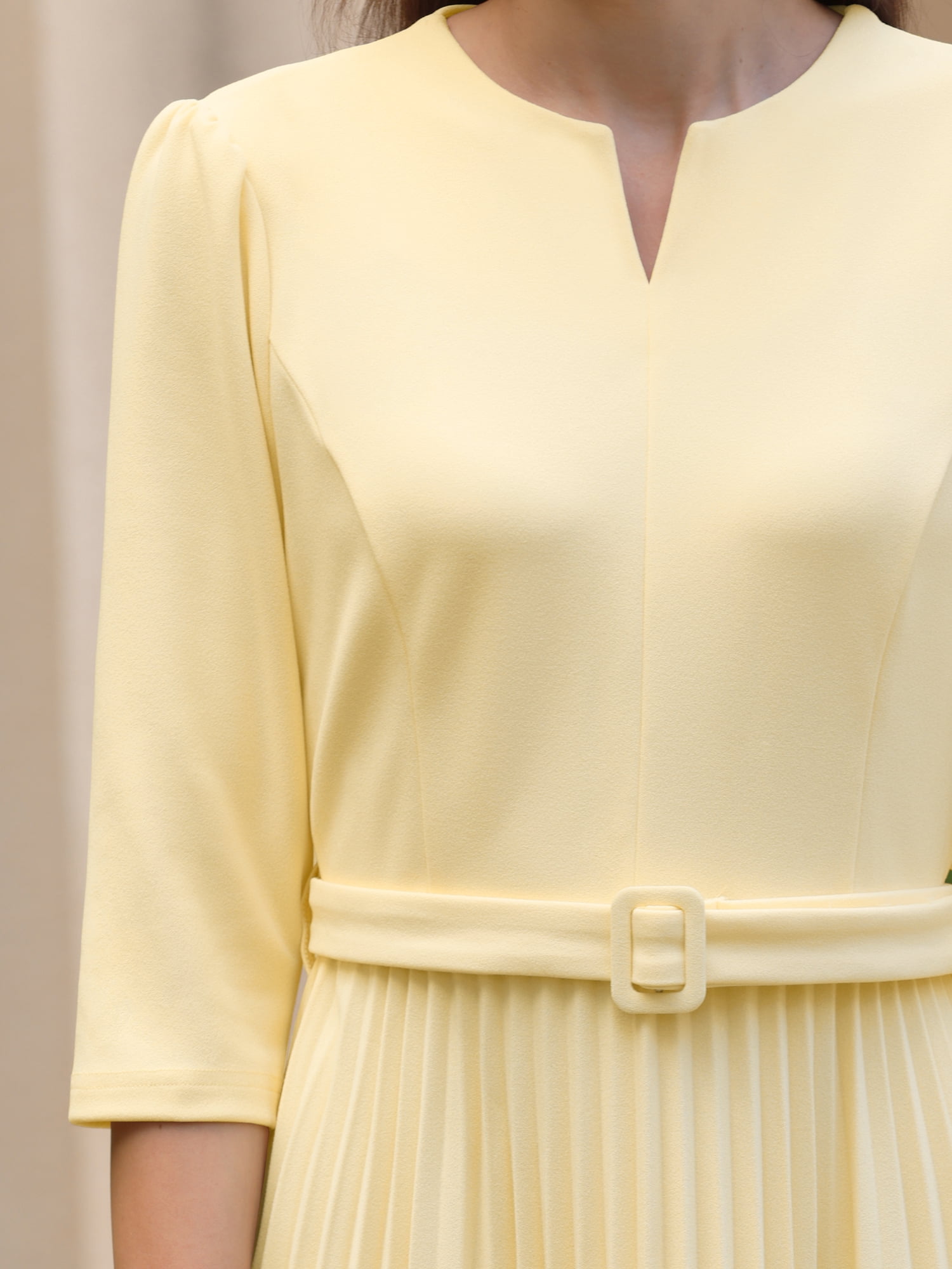 DARING DIVA Women's Stylish Work A-Line Dress with 3/4 Sleeve and V Neck L Light Yellow