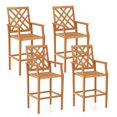 thumbnail image 1 of Costway 4 PCS Patio Teak Wood Bar Stool with Ergonomic Backrest Armrests & Footrest Outdoor, 1 of 7