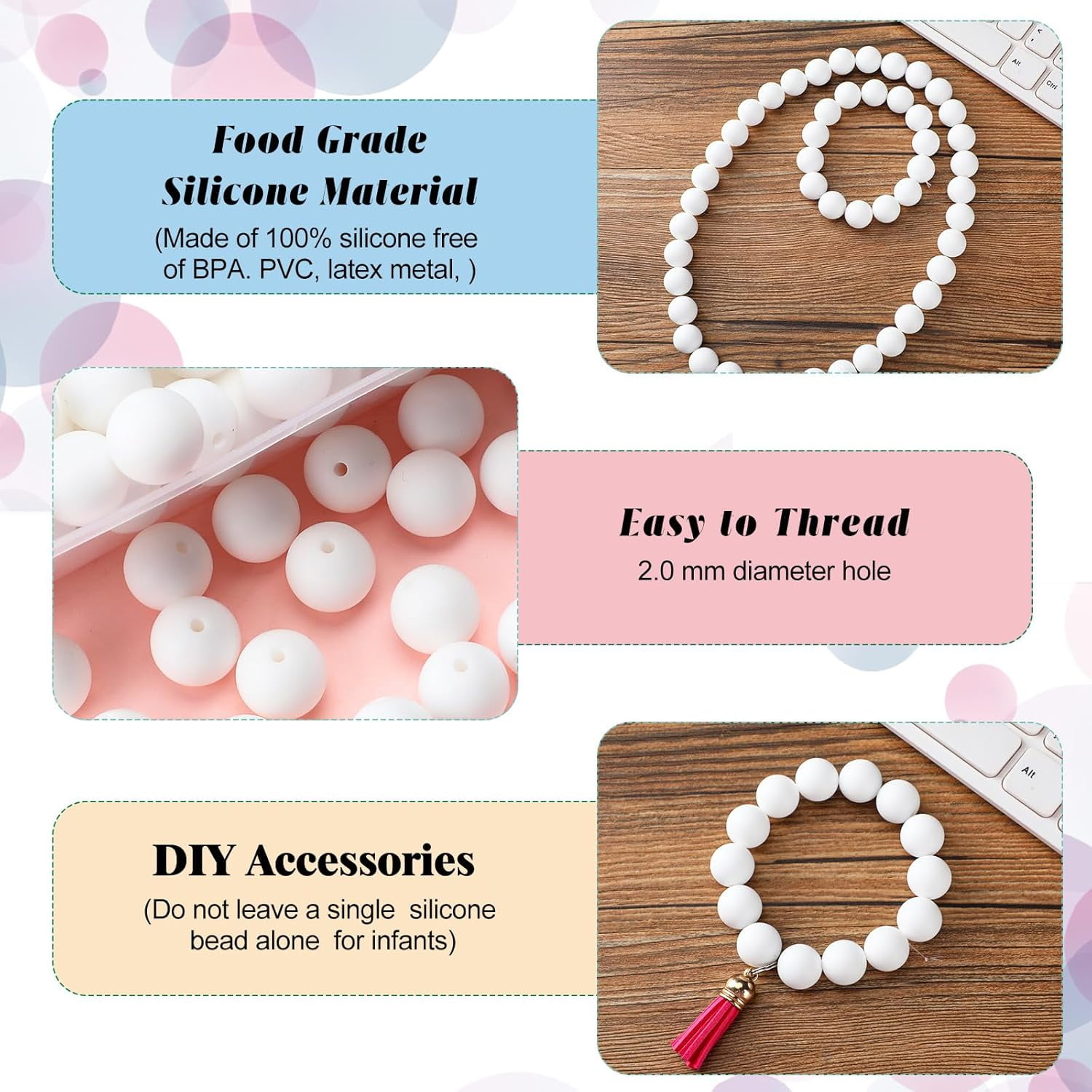 GYTY   500 Pcs 15mm Silicone Beads Mixed Round Silicone Beads Bracelet Making Kit Focal Beads Loose Beads for DIY Craft Necklace Jewelry Bracelet Lanyard Keychain Making (50 Colors)