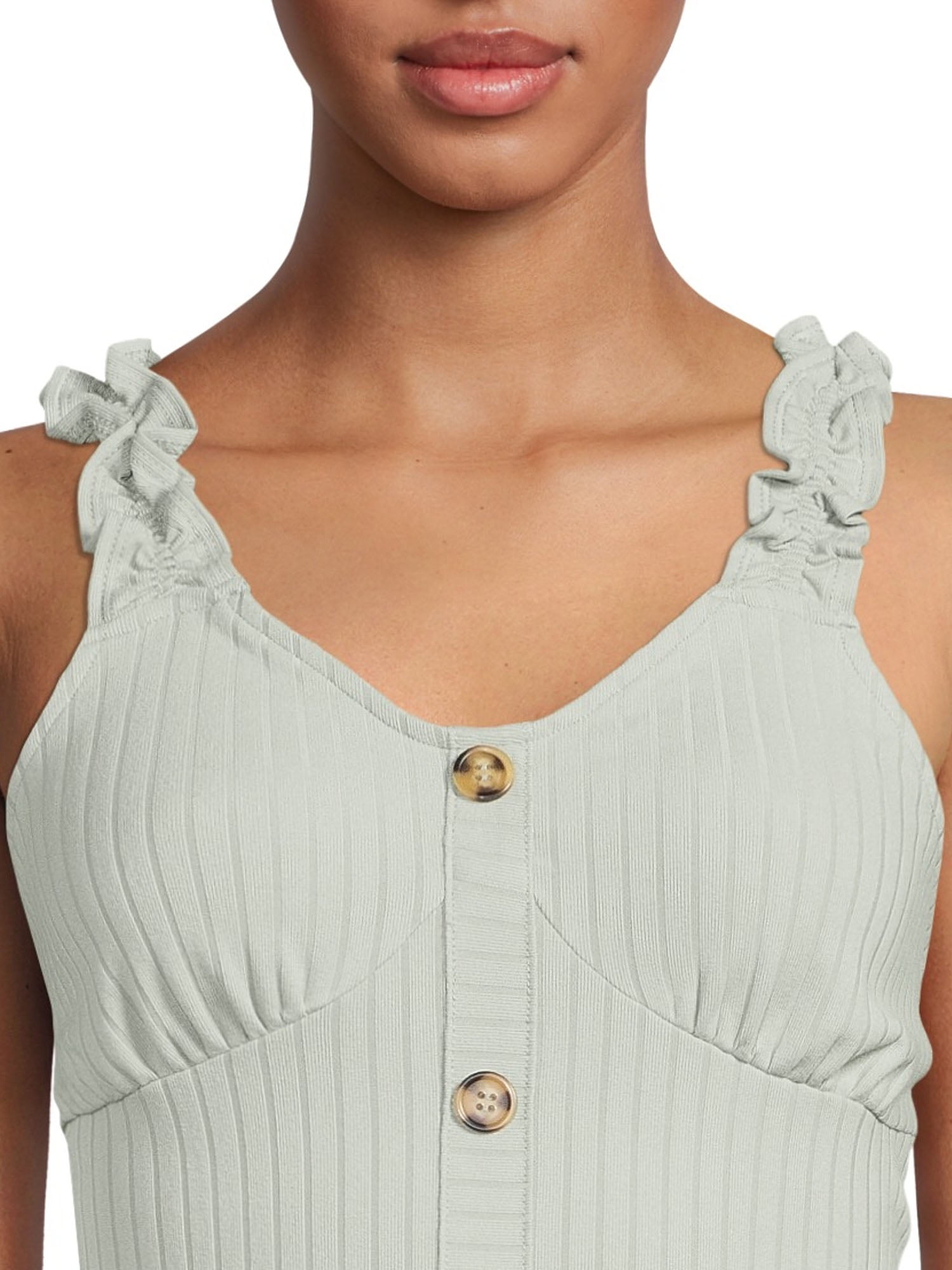 No Boundaries Juniors Rib Button Front Tank Top