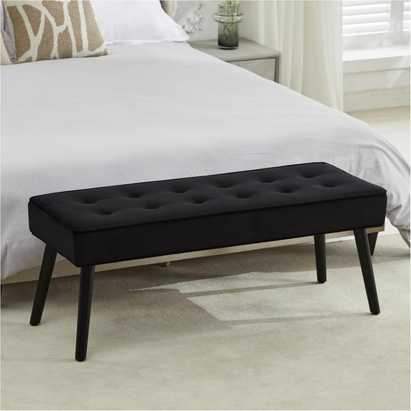 Entryway Bench, Modern PU Leather Upholstered Bench with Buttons Tufted for End of Bed, Bedroom, Living Room, Foyer, Hallway