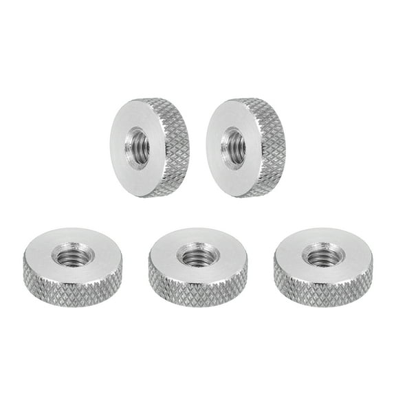 5 Pcs M6 Flat Knurled Thumb Nuts, 304 Stainless Steel Flat Head Diamond Knurled Through Hole Lock Adjusting Nuts Fasteners, D16 x H5mm