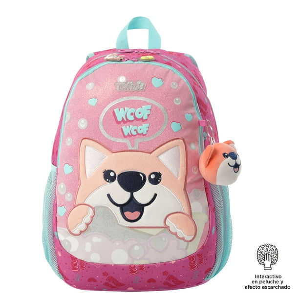 TOTTO Mochila Escolar Grande para Niña con Bolsillo para Botella | 18 L DOGGY LOVE L