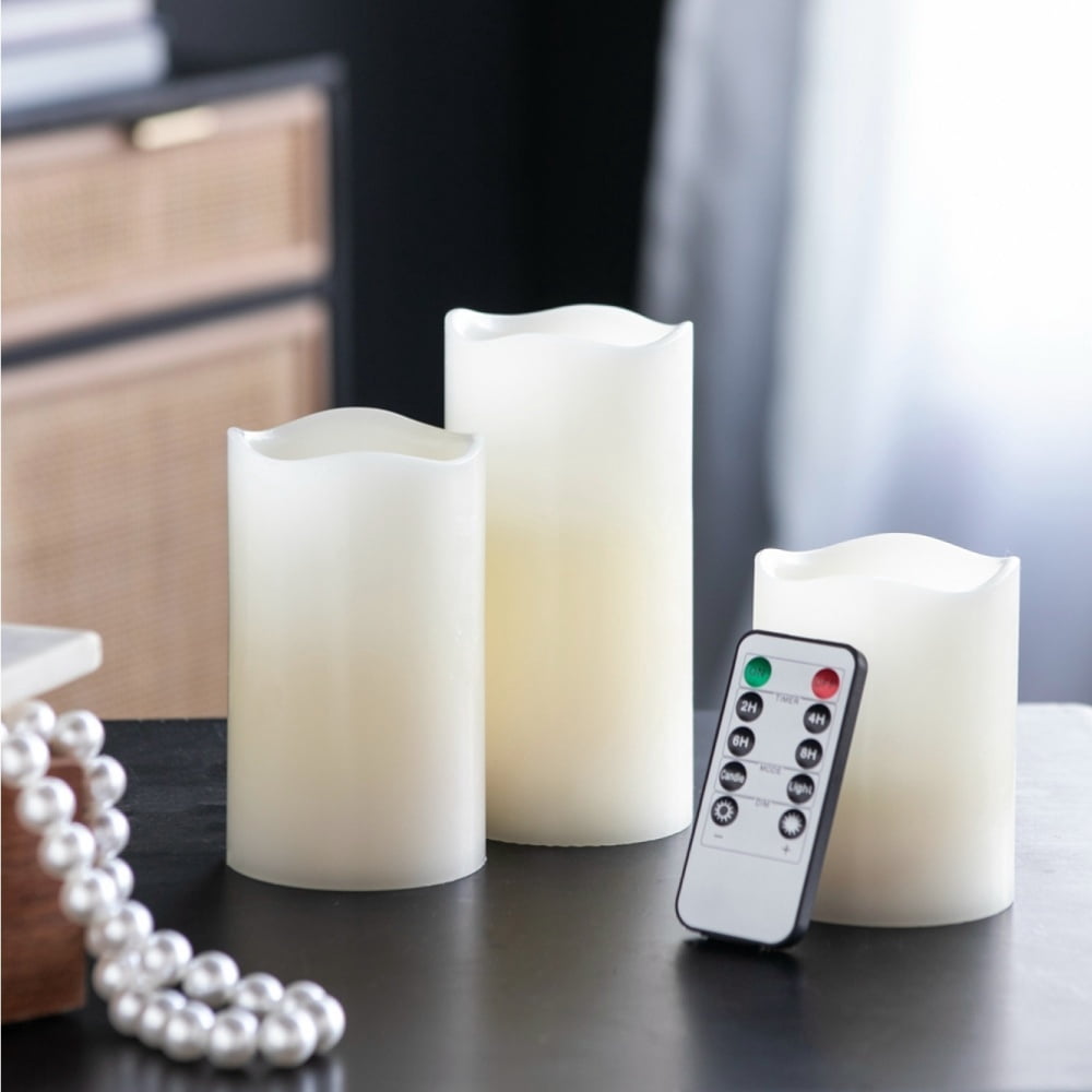 Gzxs Ivory LED Candles 4"&5"&6"H Set of 3, Outdoor Indoor Flameless Pillars Candles with Remote and Timer, Battery Operated, for Home/Wedding/Festival Décor