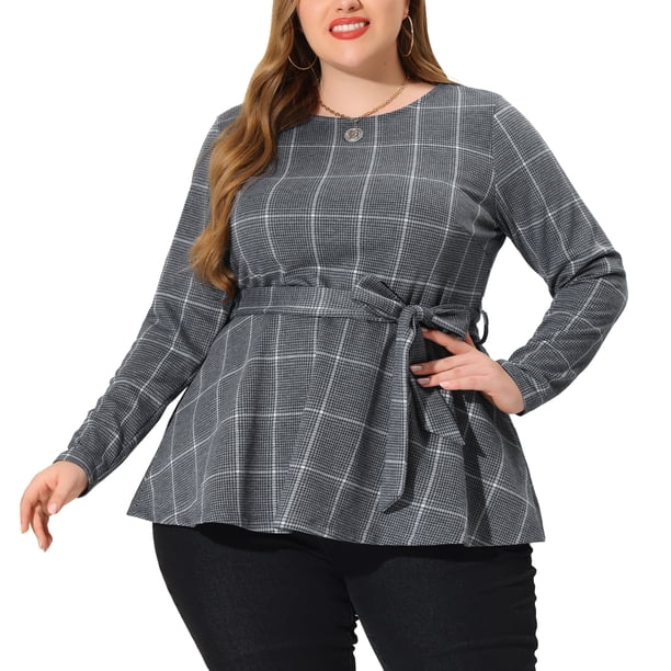 Blude talgrande pamujer con pade gallo, blusas de trabajo informales paoficina, top peplum gris 4XL