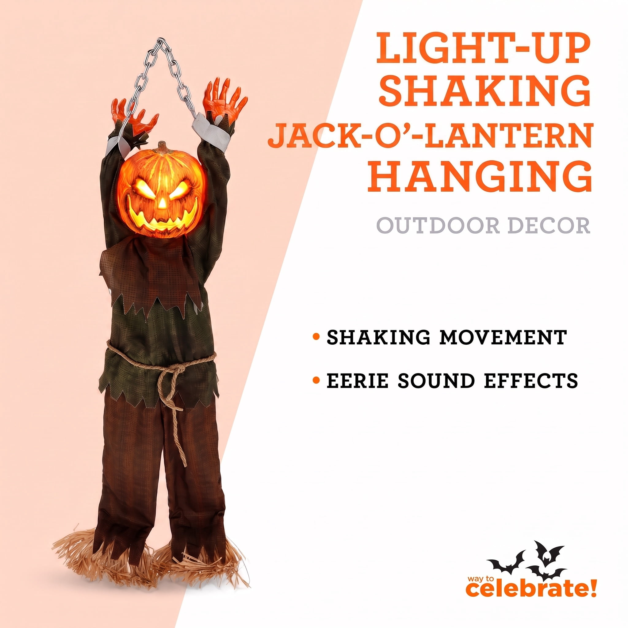 Light-Up Shaking Jack-o'-Lantern Hanging Decoration, Multicolor, 63", Halloween by Way To Celebrate