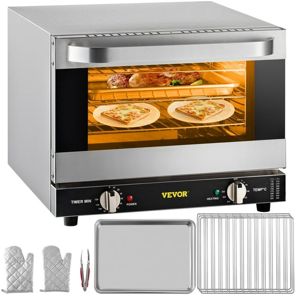 Commercial Convection Oven,21L/19Qt,Quarter-Size Conventional Oven Countertop,1440W 3-Tier Toaster with Front Glass Door,Electric Baking Oven with Trays Wire Racks Clip Gloves, 120V, ETL Lisith