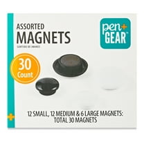Pen+Gear 30 Counts Round Plastic Covered Magnetic Buttons, Refrigerator Whiteboard Magnets for School Office Home - Black and White Colors with Small, Medium, Large Sizes.