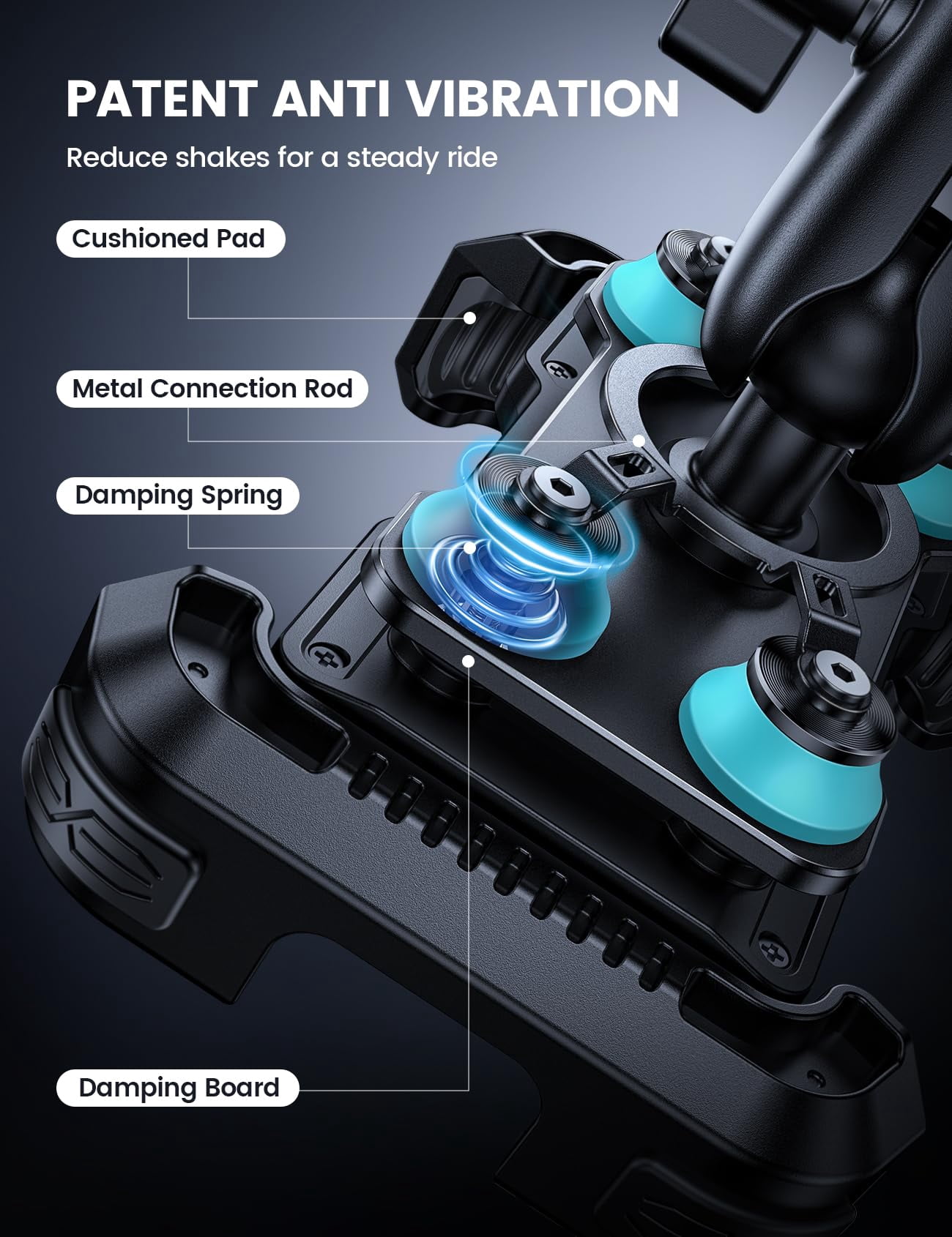 Motorcycle Phone Mount Holder - [Dual Vibration Dampener] [Metal Adjustment Arm] Motorcycle Cell Phone Holder, Bike Handlebar Phone Mount, Gifts for iPhone 16 15 14 Pro Max, 4.7-6.7" Phones