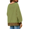 thumbnail image 4 of Fall Sweatshirts for Women, Comdrip Women's Oversized Sweatshirt Knit Striped Long Sleeve Crewneck Casual Loose Pullover Tops Khaki Oversized Waffle Knit Shirt Women Green S, 4 of 9