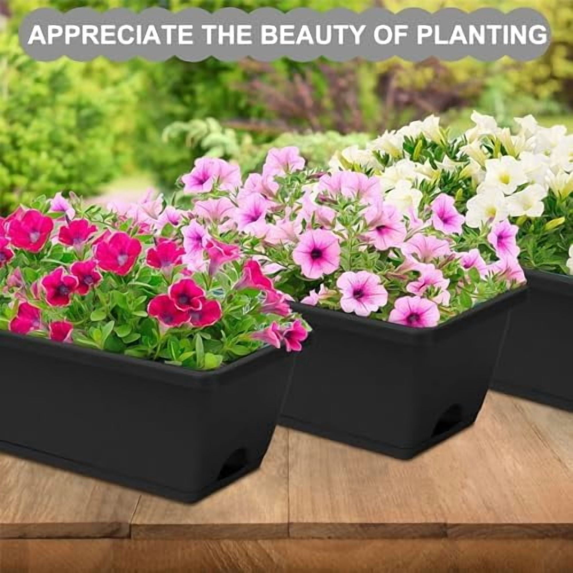 Window Box Planter, 6 Packs 17 Inches Rectangle Planters Box with Drainage Holes and Trays, Vegetable Planters for Windowsill Patio Garden Home Decor Porch Yard Dark Gray