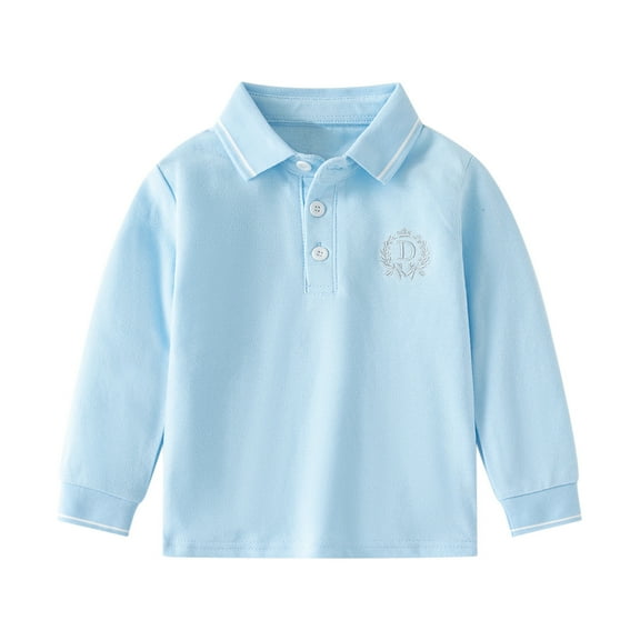 Splozh Boys T Shirts Toddler Kids Long Sleeve Lapel Collar Shirt Tops School Outfits Cotton T Shirt Light Blue,1-2 Years