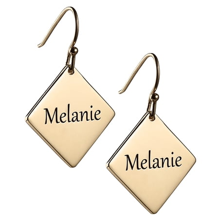 Personalized Women's Sterling Silver or Gold over Silver Square Dangle Earrings
