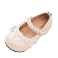 thumbnail image 3 of Viluyesy Girls’ Spring Summer Mary Jane Shoes – Pearl-Embellished Floral Bowknot Dress Shoes for Formal, Party, and Everyday Wear Beige Size 10.5, 3 of 8