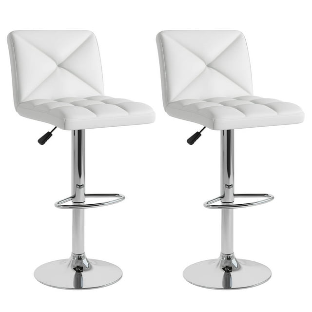 Costway Modern Bar Stools Set of 2 PU Leather Upholstered Swivel Counter Stools with Back White