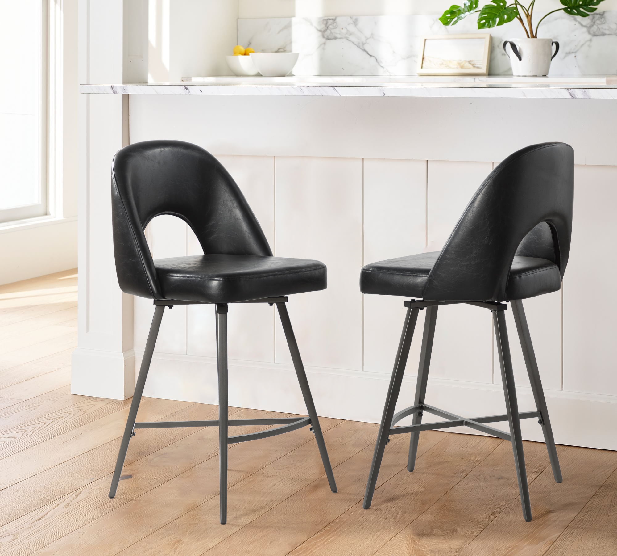 ARTFUL LIVING DESIGN Modern Barstool Set of 2 with Metal legs & Cutout ...